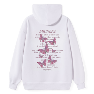 Pink Butterfly & Quote Print Back Hoodie