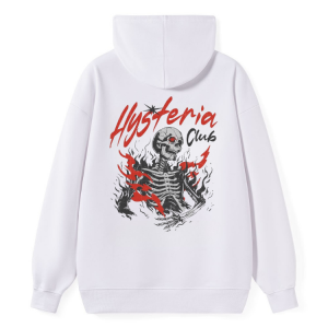 "Hysteria Club" Skeleton Flame Back Hoodie